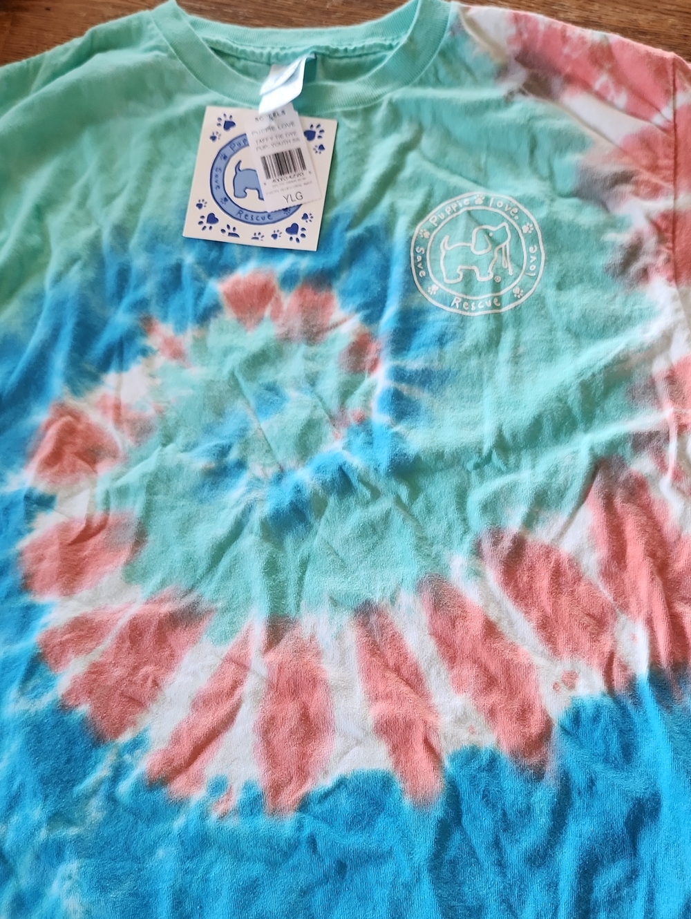 Tie-Dye Short Sleeve Kids Tee - Mint, Blue & Coral - Puppy Rescue